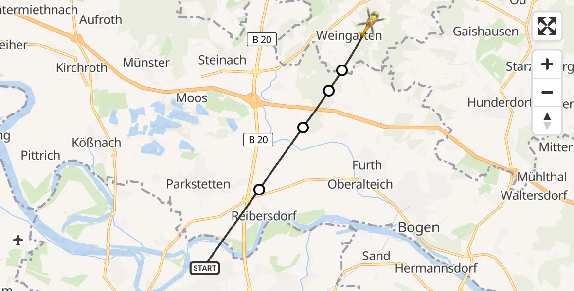 Flugroute Rettungshubschrauber Straubing - Scheibelsgrub, 28 Februar 2026, 12:08