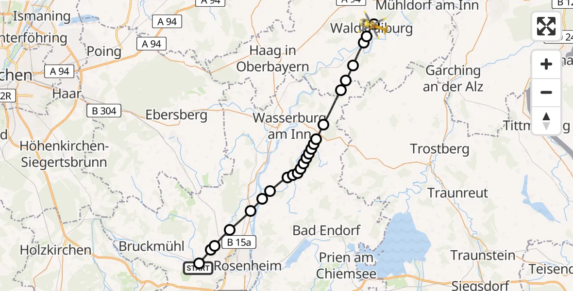 Routekaart van de vlucht: Rettungshubschrauber nach Pürten, Max-Planck-Straße