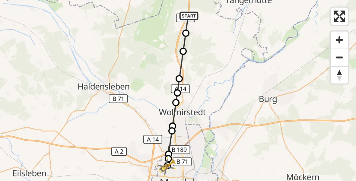 Flugroute Rettungshubschrauber Burgstall - Magdeburg Hospital Heliport, 28 Februar 2026, 12:16
