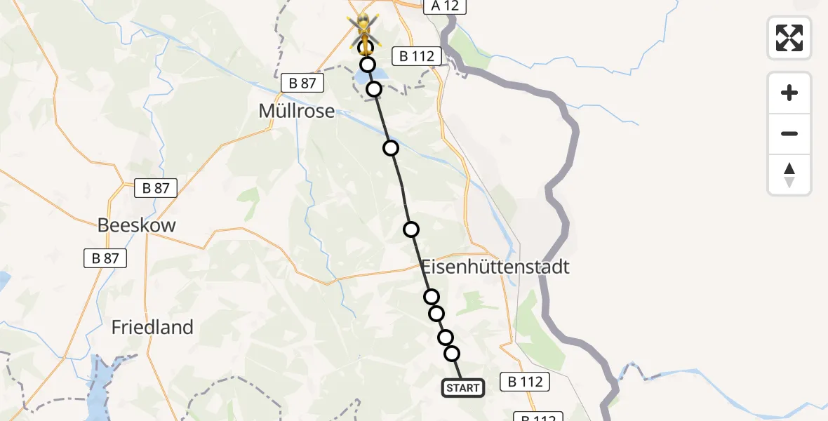 Flugroute Rettungshubschrauber Ossendorf - Frankfurt (Oder), 28 Februar 2026, 12:20