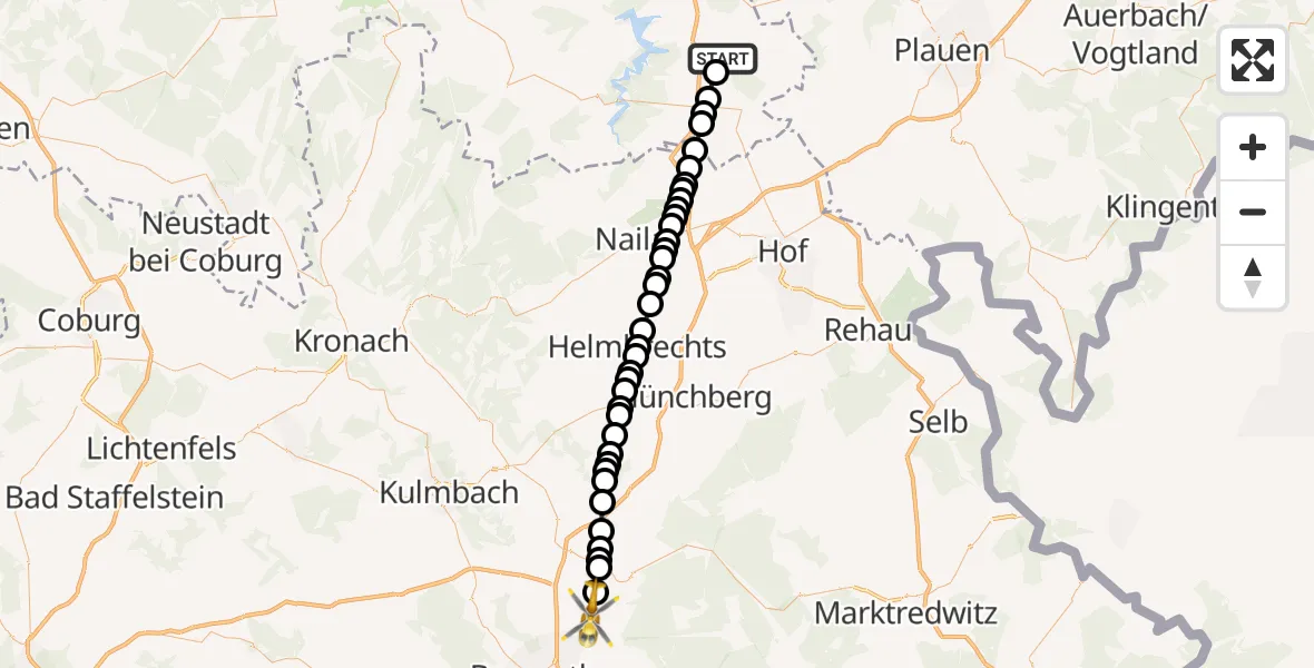 Flugroute Rettungshubschrauber Schilbach - Dressendorf, 28 Februar 2026, 12:37