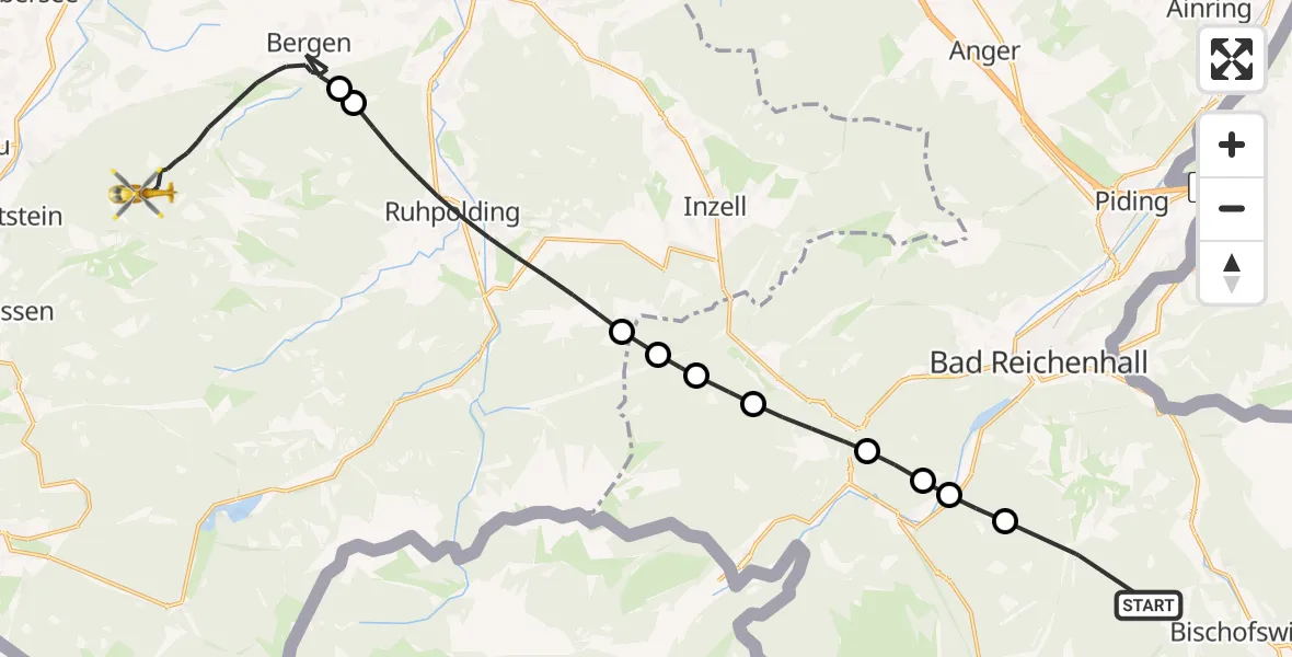 Flugroute Rettungshubschrauber Bischofswiesen - Bergen, 28 Februar 2026, 12:39