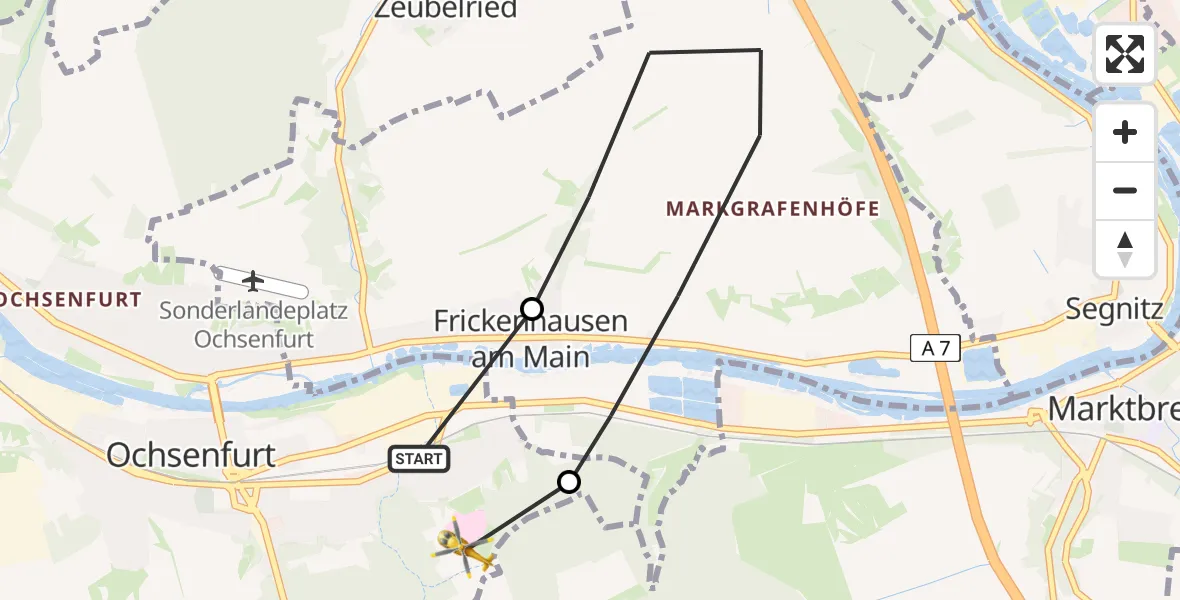 Routekaart van de vlucht: Rettungshubschrauber nach Ochsenfurt Hospital Heliport