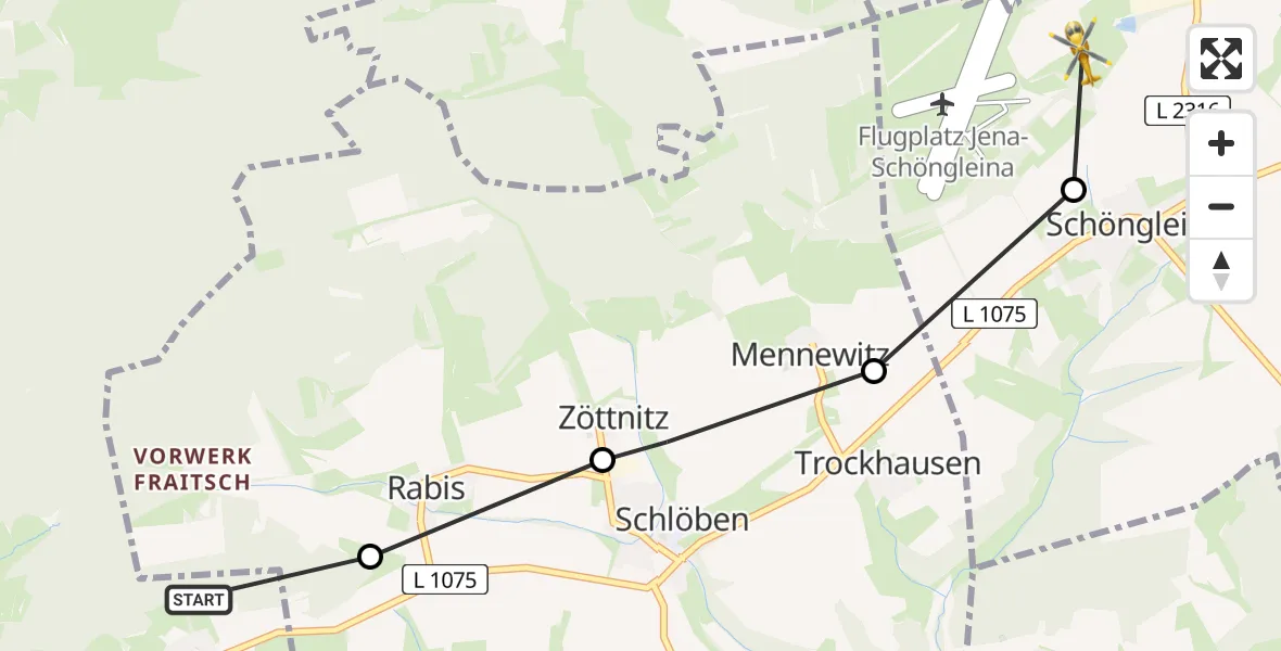 Flugroute Rettungshubschrauber Ilmnitz - Zinna, 28 Februar 2026, 13:02