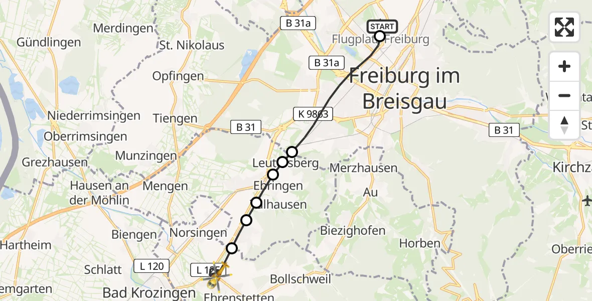 Flugroute Rettungshubschrauber Freiburg im Breisgau Airfield - Kirchhofen, 28 Februar 2026, 13:04