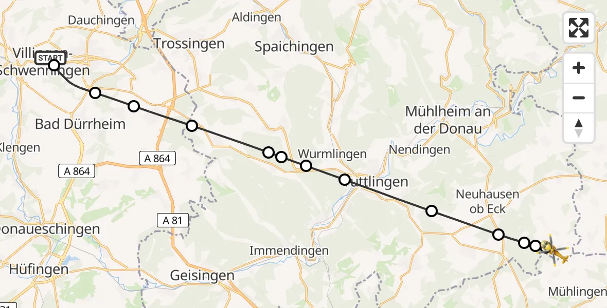 Flugroute Rettungshubschrauber DRF Air Rescue Station Villingen-Schwenningen Heliport (Christoph 11) - Schwandorf, 28 Februar 2026, 13:08