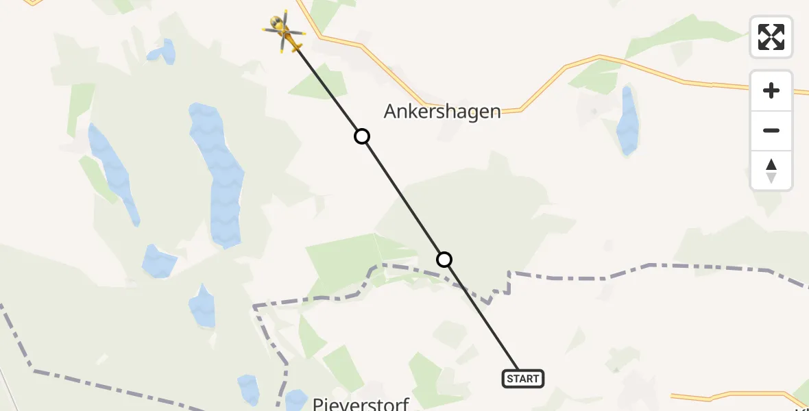 Flugroute Rettungshubschrauber Klein Vielen - Ankershagen, 28 Februar 2026, 13:09