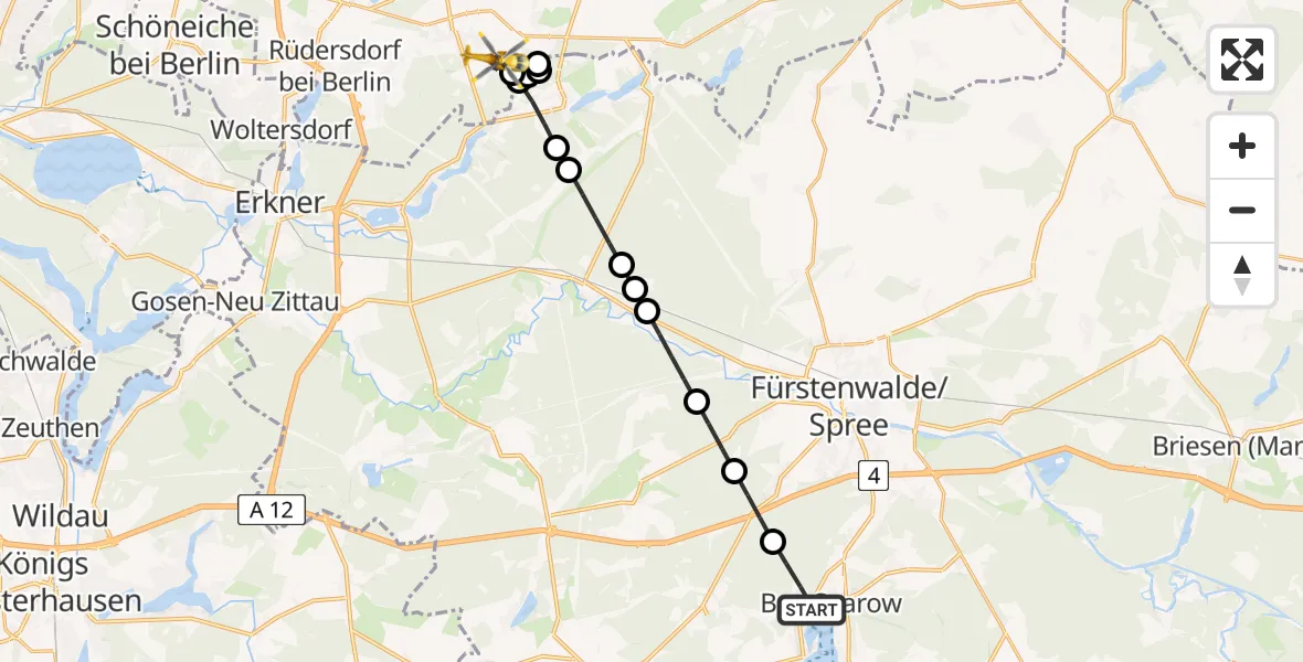 Flugroute Rettungshubschrauber Bad Saarow - Herzfelde, 28 Februar 2026, 13:11