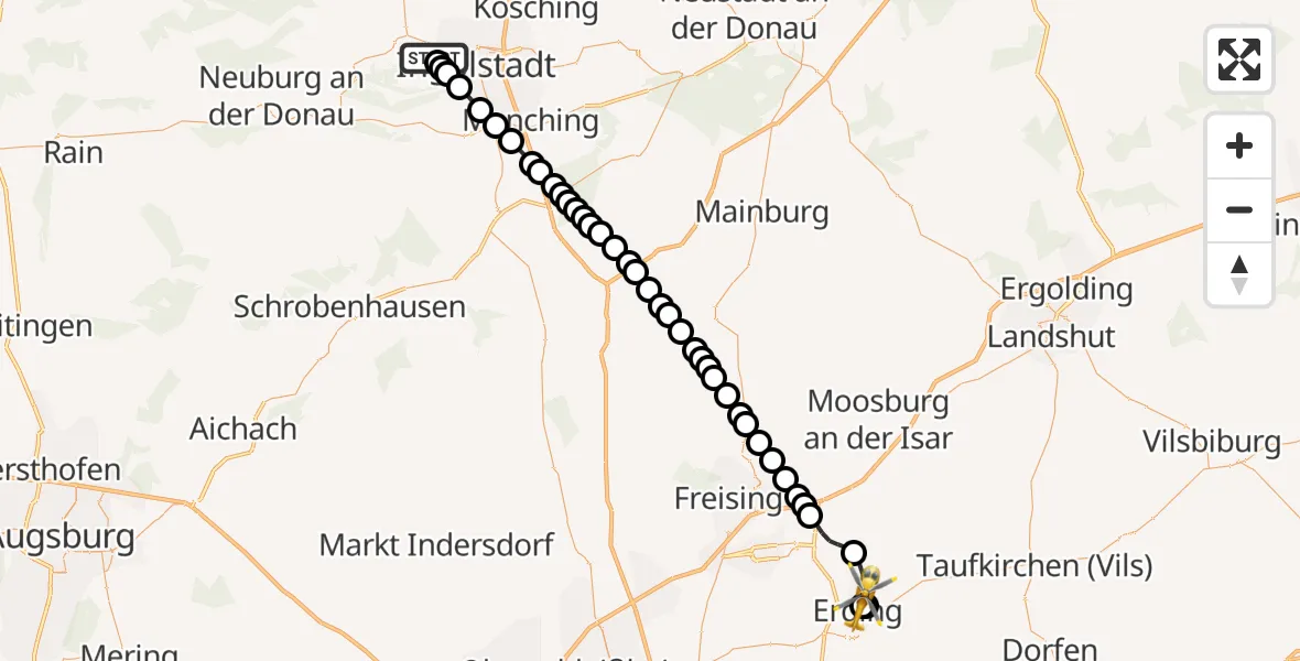Flugroute Rettungshubschrauber Ingolstadt Hospital Heliport - Siglfing, 28 Februar 2026, 13:12
