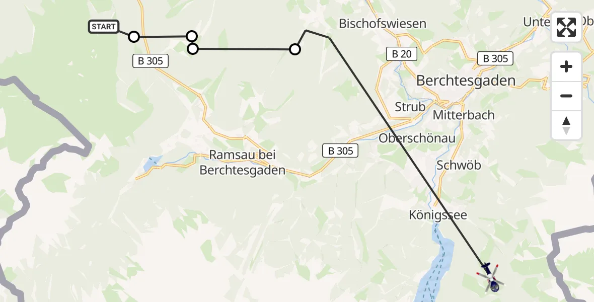 Flugroute Polizeihubschrauber Schneizlreuth - Schönau am Königssee, 28 Februar 2026, 13:17