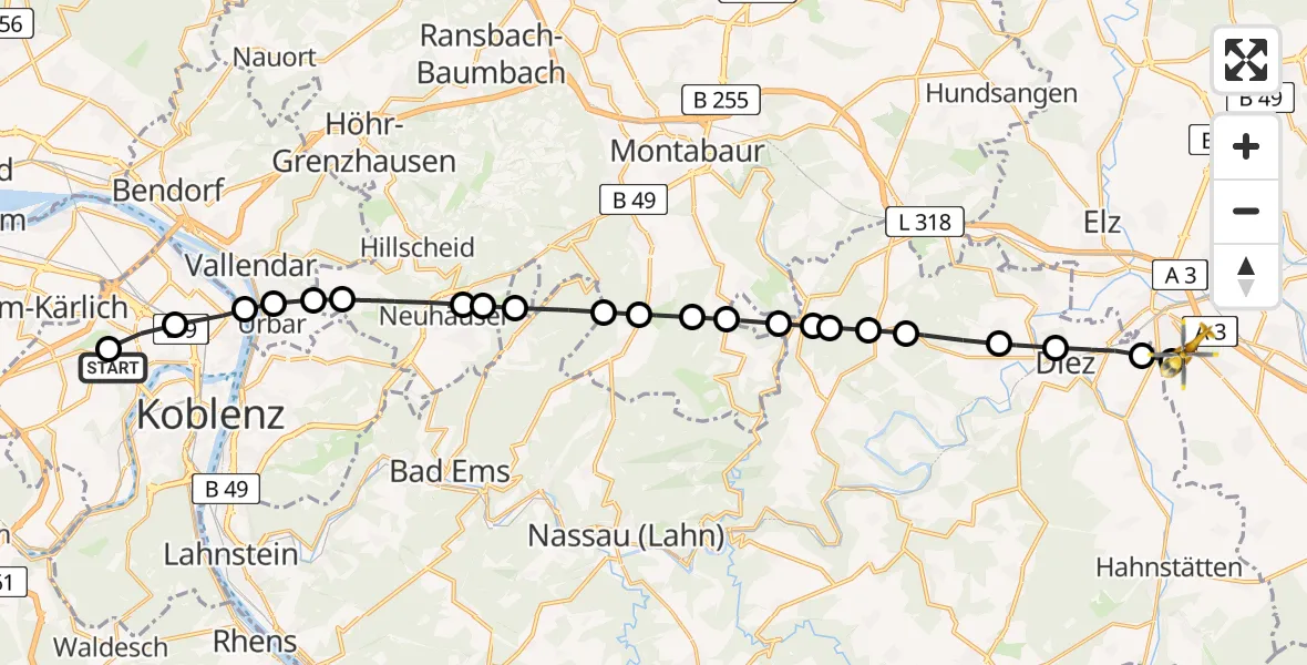 Routekaart van de vlucht: Rettungshubschrauber nach Limburg an der Lahn, Zeppelinstraße