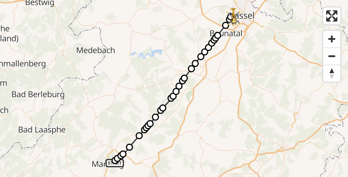 Routekaart van de vlucht: Rettungshubschrauber nach Kassel, Hansteinstraße
