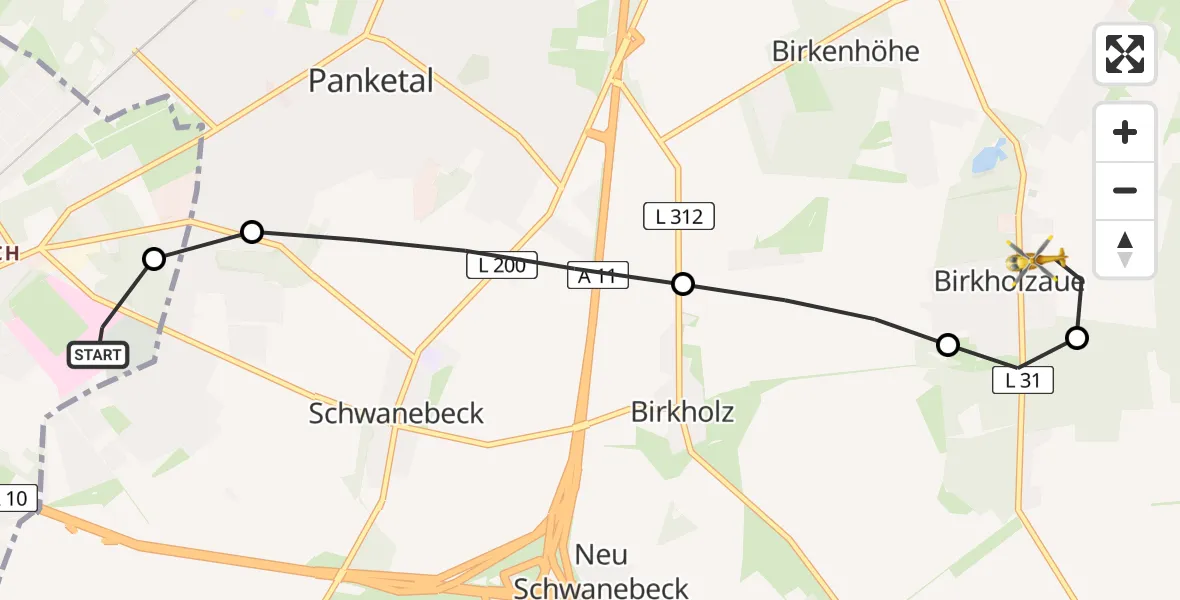 Routekaart van de vlucht: Rettungshubschrauber nach Blumberg, Bernauer Chaussee