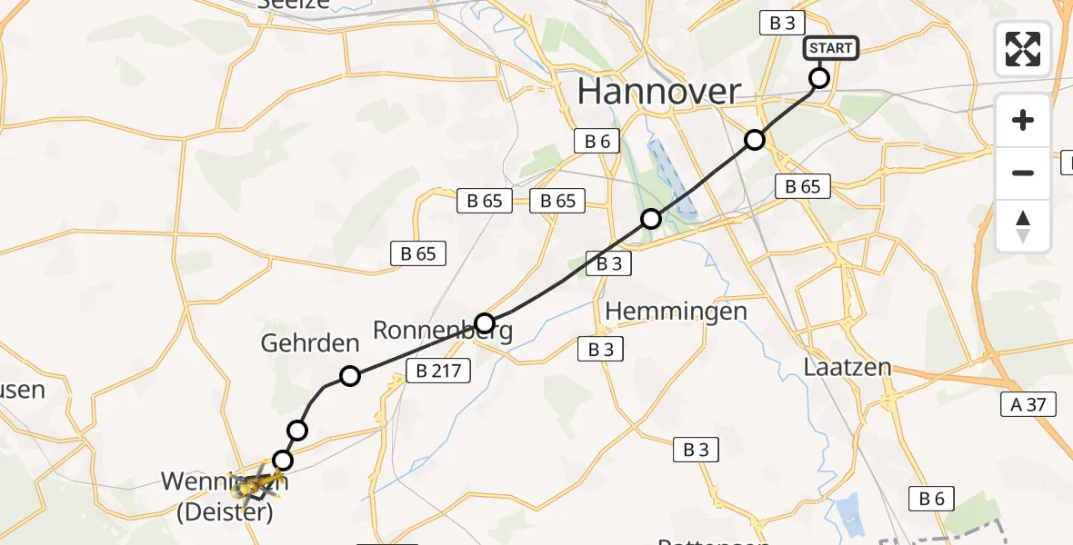 Flugroute Rettungshubschrauber Hannover Air Rescue Heliport (Christoph 4) - Wennigsen (Deister), 28 Februar 2026, 13:37