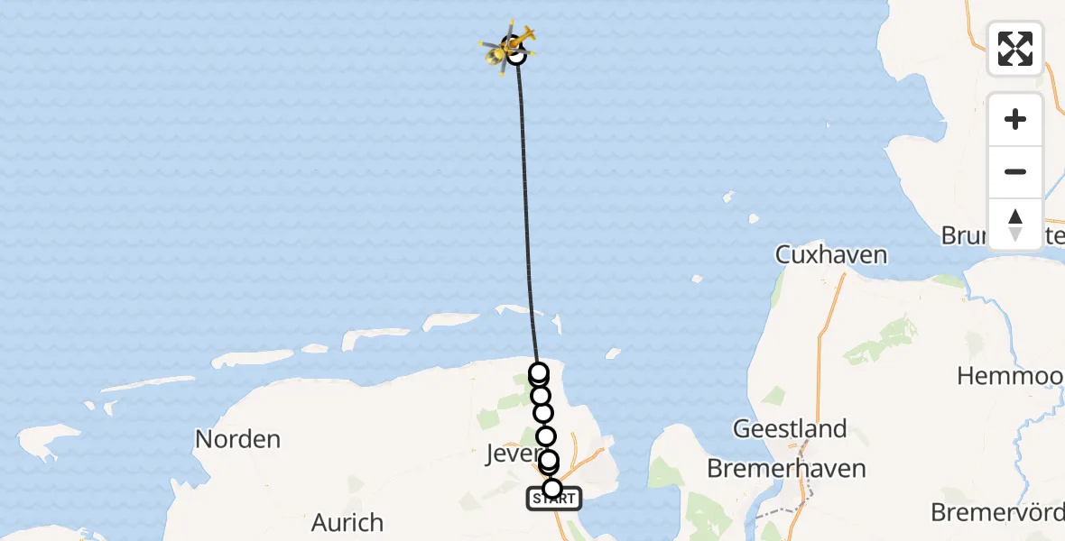 Routekaart van de vlucht: Rettungshubschrauber nach Helgoland Navy Helicopter Base