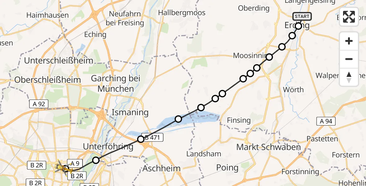 Flugroute Rettungshubschrauber Siglfing - München, 28 Februar 2026, 13:49
