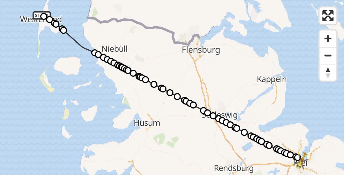 Routekaart van de vlucht: Rettungshubschrauber nach Kiel, Arnold-Heller-Straße