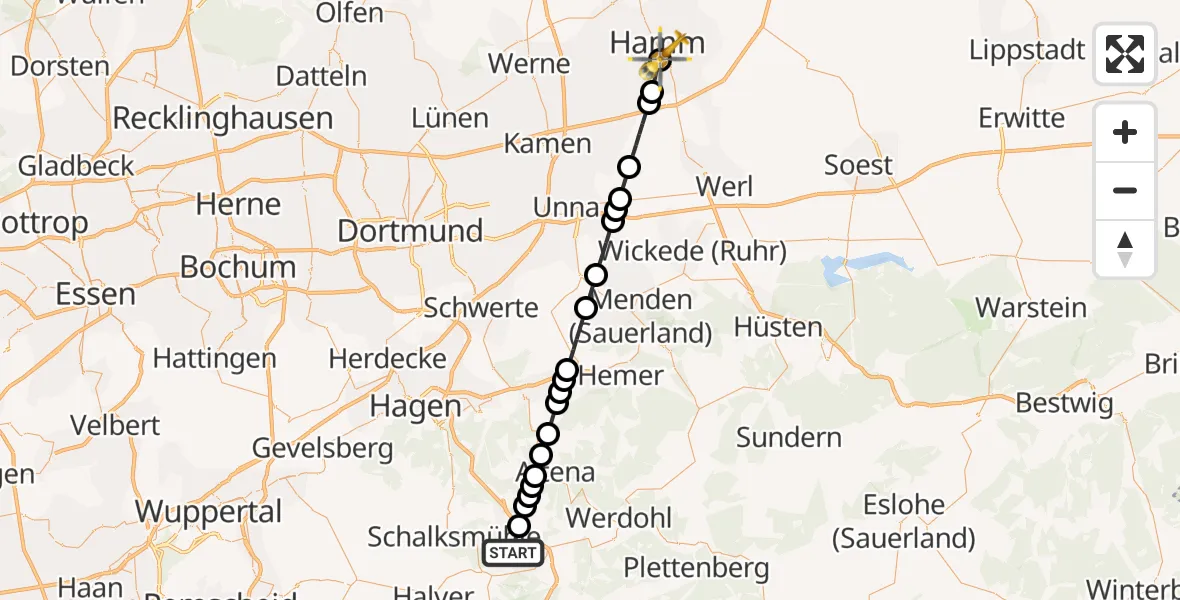 Flugroute Ambulanzhubschrauber Hulsberg - Hamm-Mitte, 28 Februar 2026, 13:54