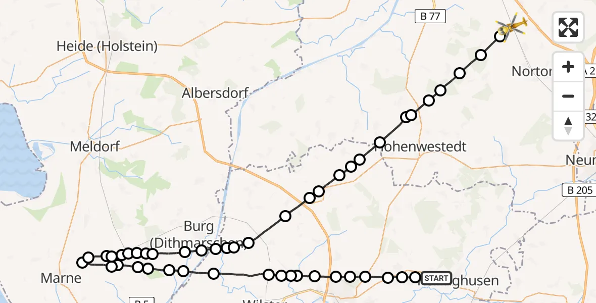 Flugroute Rettungshubschrauber Mühlenbarbek - Bokel, 28 Februar 2026, 13:57