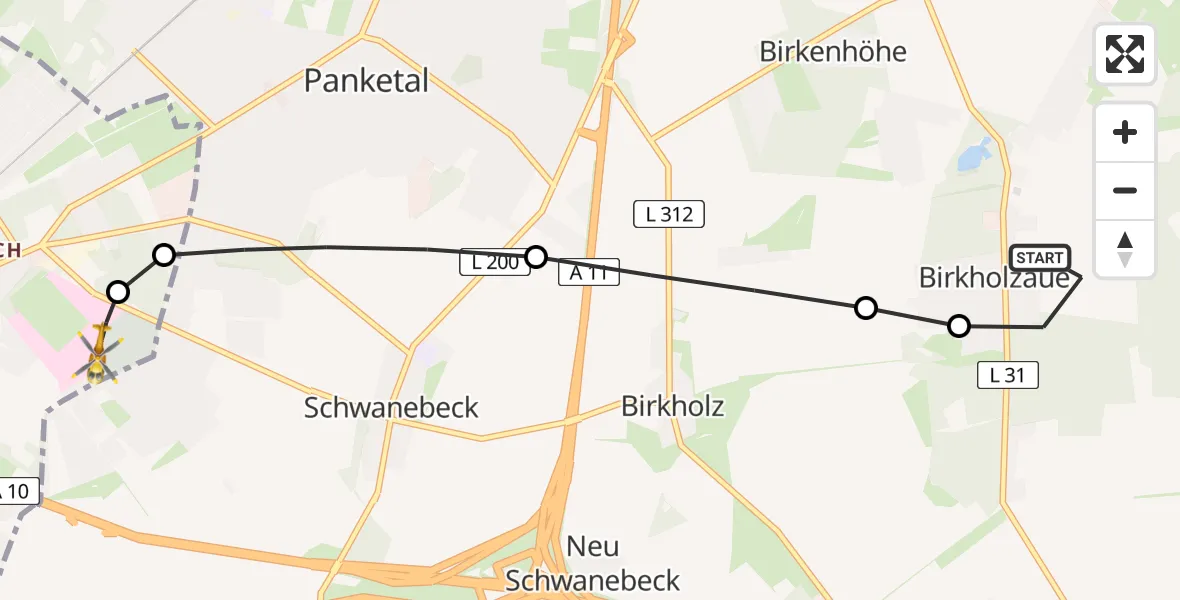 Flugroute Rettungshubschrauber Blumberg - Helios Clinic Berlin-Buch Heliport, 28 Februar 2026, 13:57