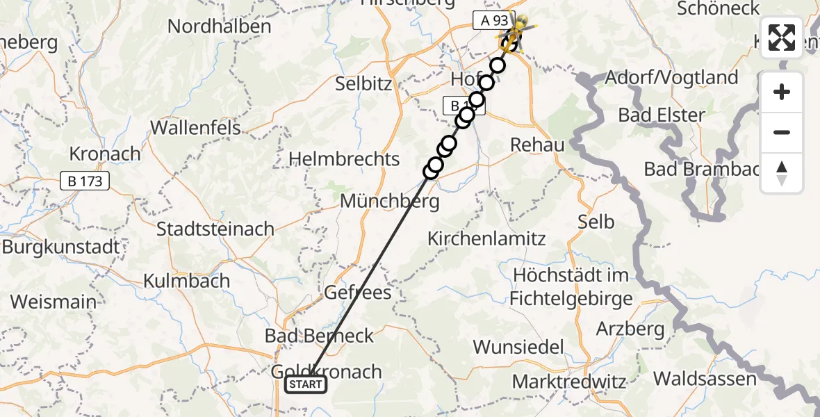 Flugroute Rettungshubschrauber Dressendorf - Wiedersberg, 28 Februar 2026, 14:00