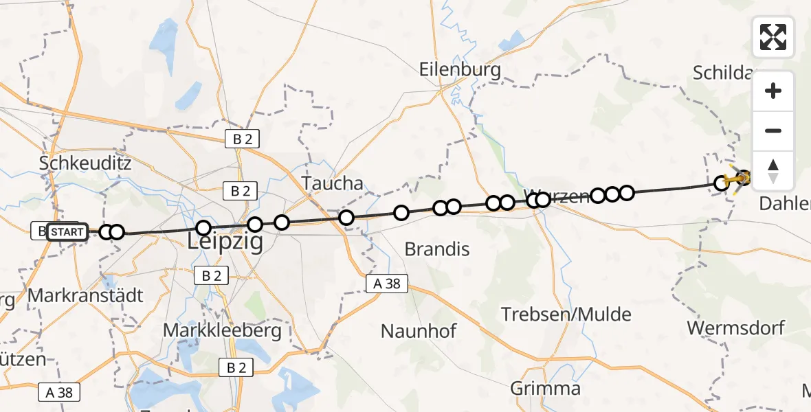 Flugroute Rettungshubschrauber Schkeuditz - Bortewitz, 28 Februar 2026, 14:08