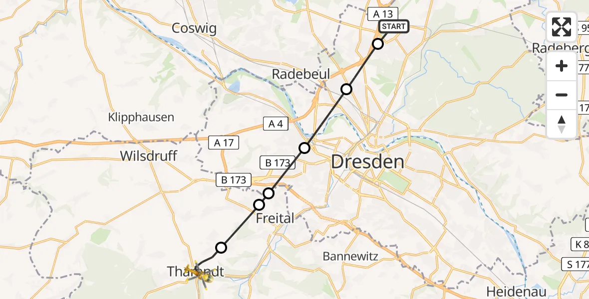 Routekaart van de vlucht: Rettungshubschrauber nach Tharandt, Am Markt