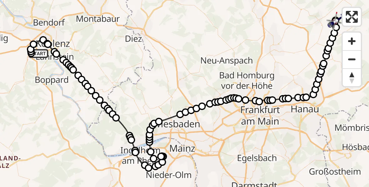 Flugroute Polizeihubschrauber Winningen - Fauerbach, 28 Februar 2026, 14:22