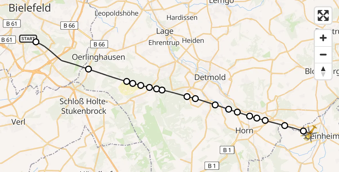 Flugroute Rettungshubschrauber Luftrettungszentrum Bielefeld - Steinheim, 28 Februar 2026, 14:32