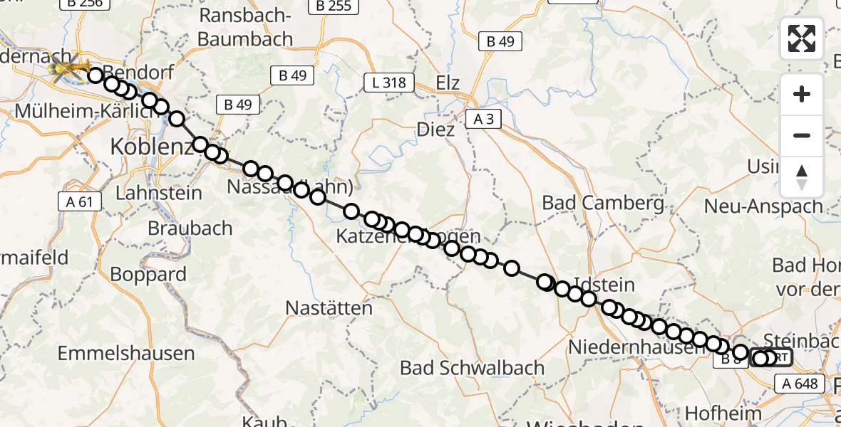 Routekaart van de vlucht: Rettungshubschrauber nach Neuwied, Friedrich-Ebert-Straße