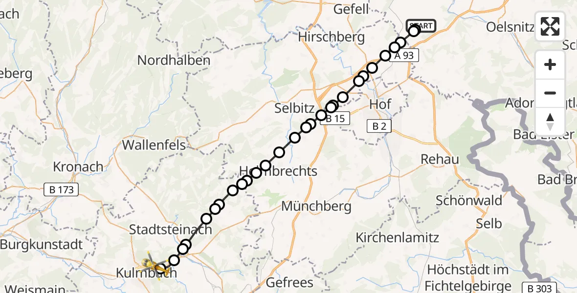 Flugroute Rettungshubschrauber Ruderitz - Kauernburg, 28 Februar 2026, 14:41
