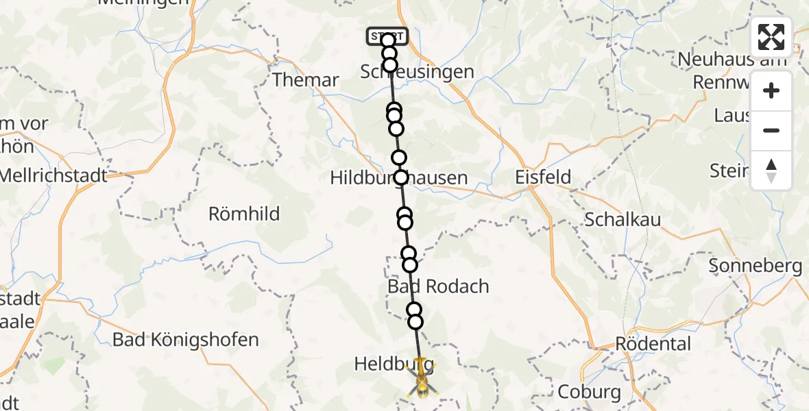Flugroute Rettungshubschrauber Erlau - Bad Colberg-Heldburg, 28 Februar 2026, 14:48