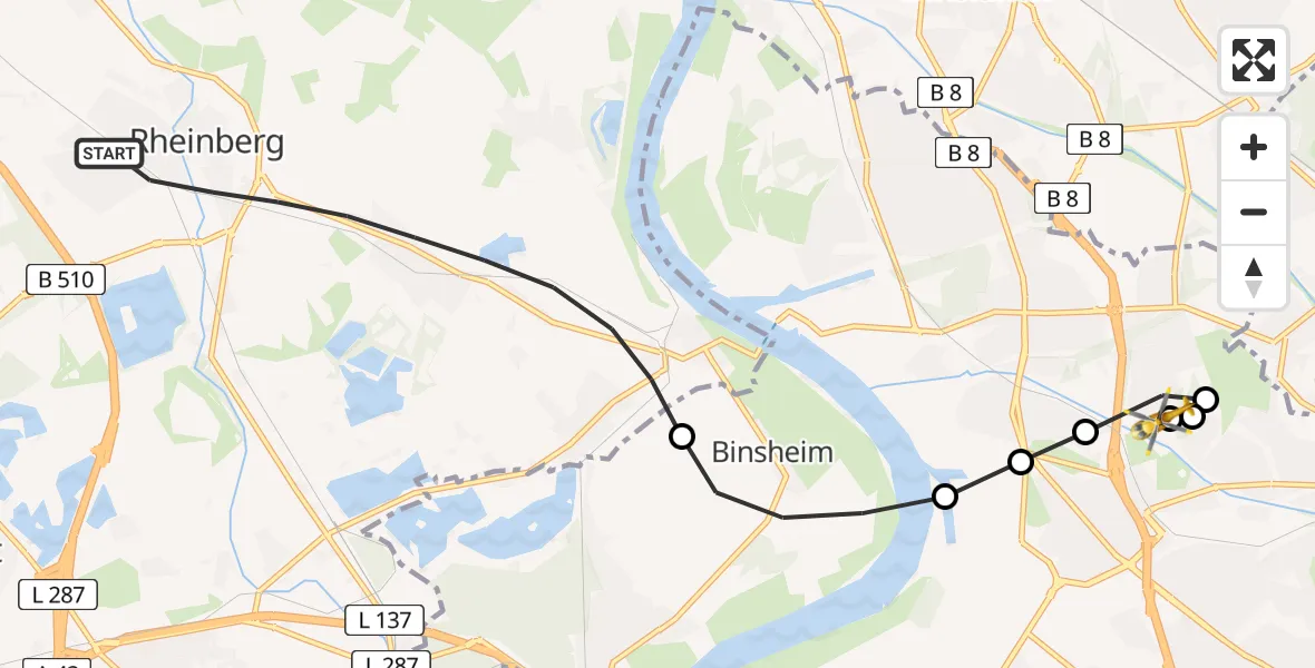 Routekaart van de vlucht: Rettungshubschrauber nach Hamborn, Fahrner Straße