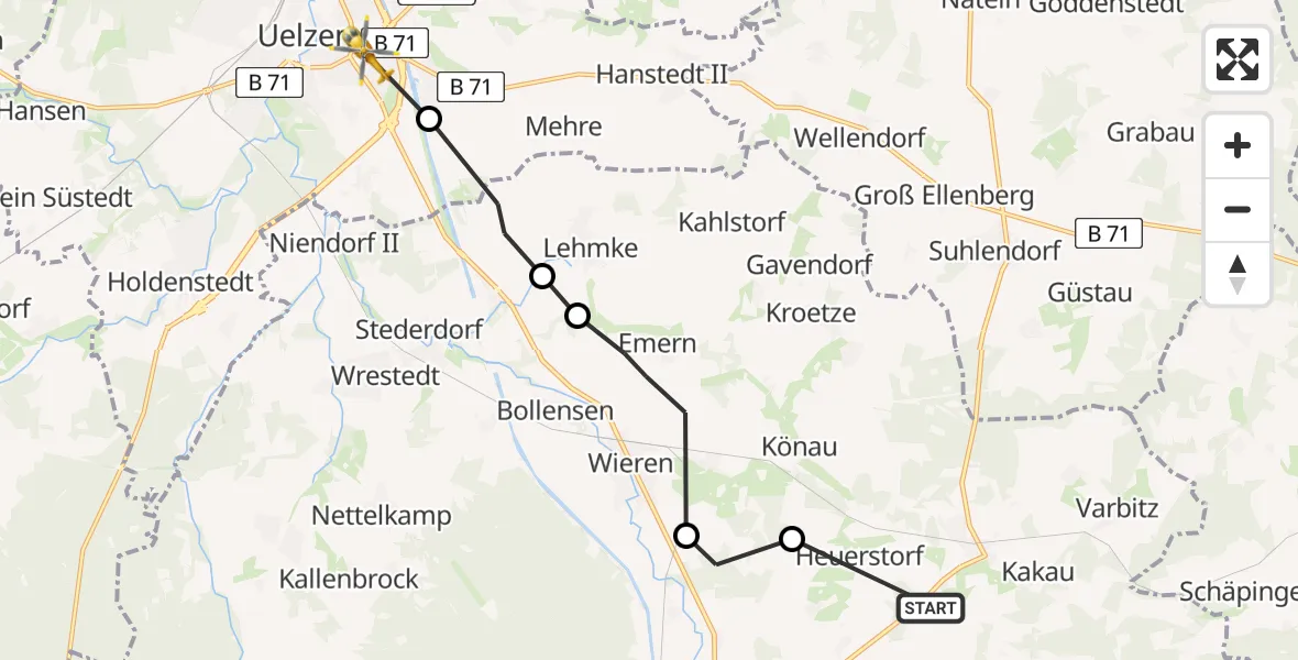 Flugroute Rettungshubschrauber Heuerstorf - Uelzen, 28 Februar 2026, 15:00