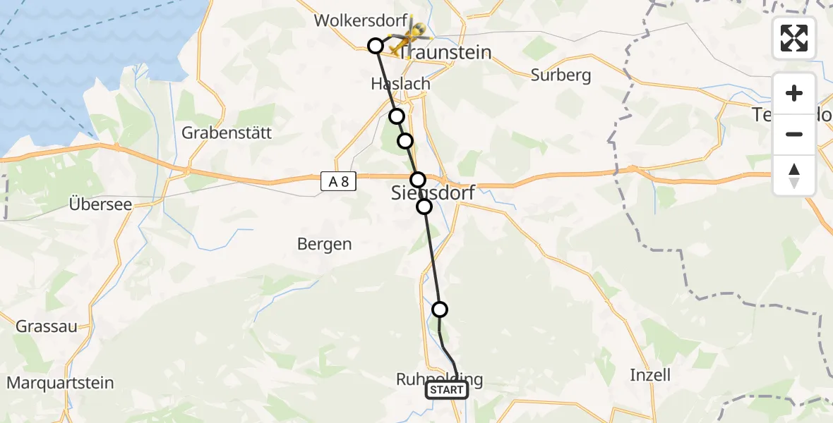 Flugroute Rettungshubschrauber Ruhpolding - Traunstein Hospital Helipad, 28 Februar 2026, 15:08