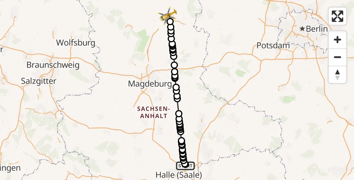 Flugroute Ambulanzhubschrauber Halle-Oppin Airfield - Stendal, 28 Februar 2026, 15:12