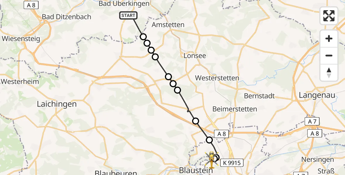 Routekaart van de vlucht: Rettungshubschrauber nach ADAC Air Rescue Station Ulm (Christoph 22)