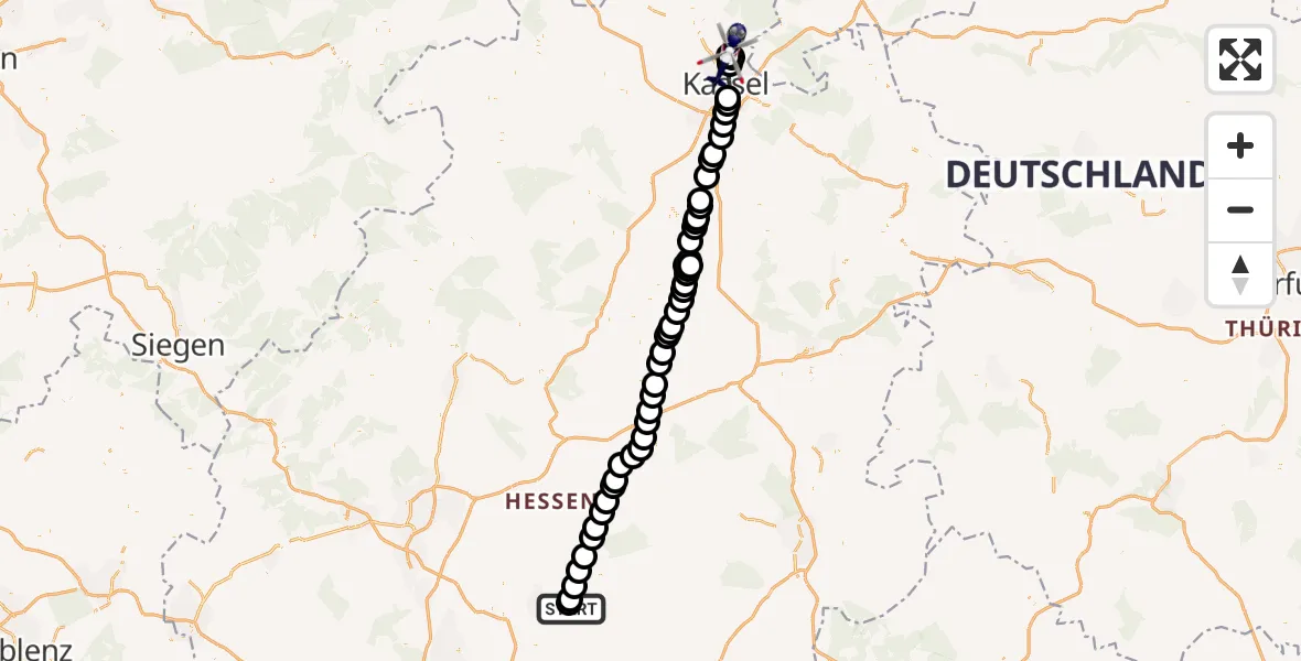 Flugroute Polizeihubschrauber Fauerbach - Fuldatal Federal Police Heliport, 28 Februar 2026, 15:24