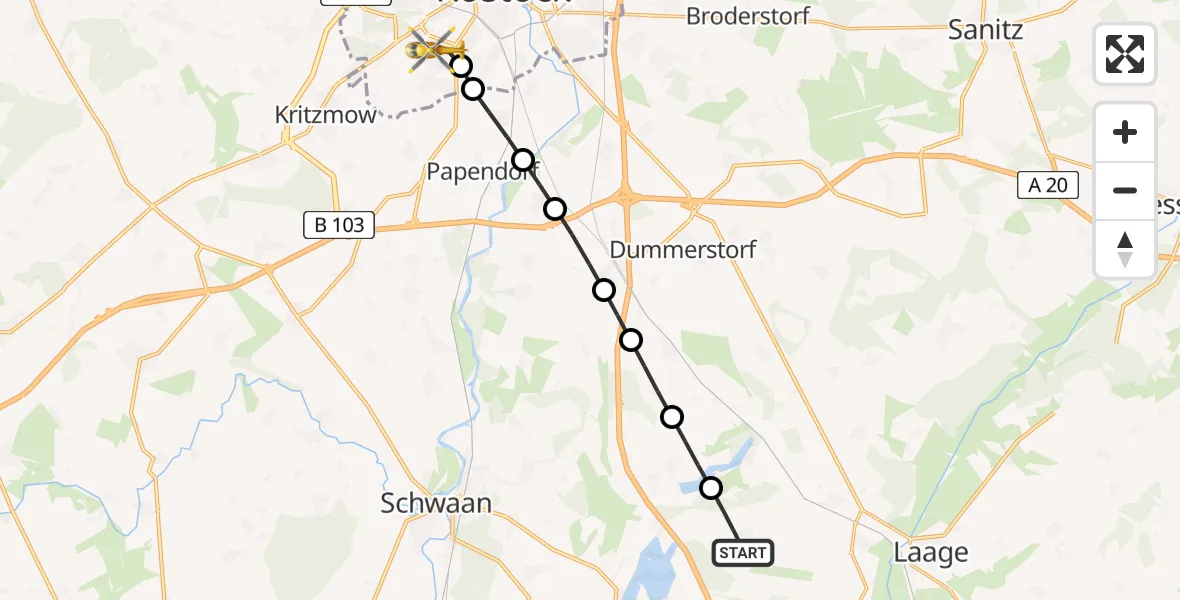 Flugroute Rettungshubschrauber Striesdorf - Ortsbeirat 12 : Südstadt, 28 Februar 2026, 15:26