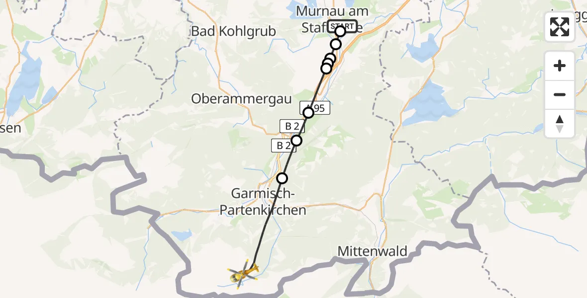 Flugroute Rettungshubschrauber Murnau Accident Hospital Heliport - Garmisch-Partenkirchen, 28 Februar 2026, 15:31