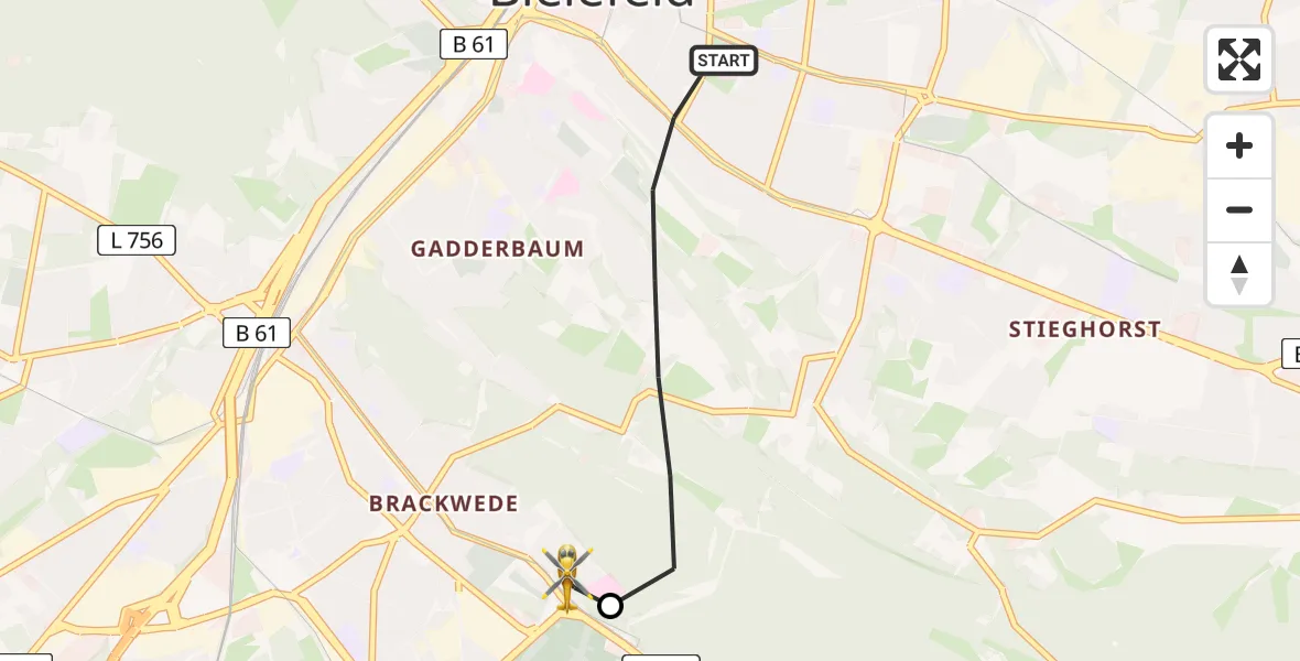 Flugroute Rettungshubschrauber Bielefeld - Luftrettungszentrum Bielefeld, 28 Februar 2026, 15:33