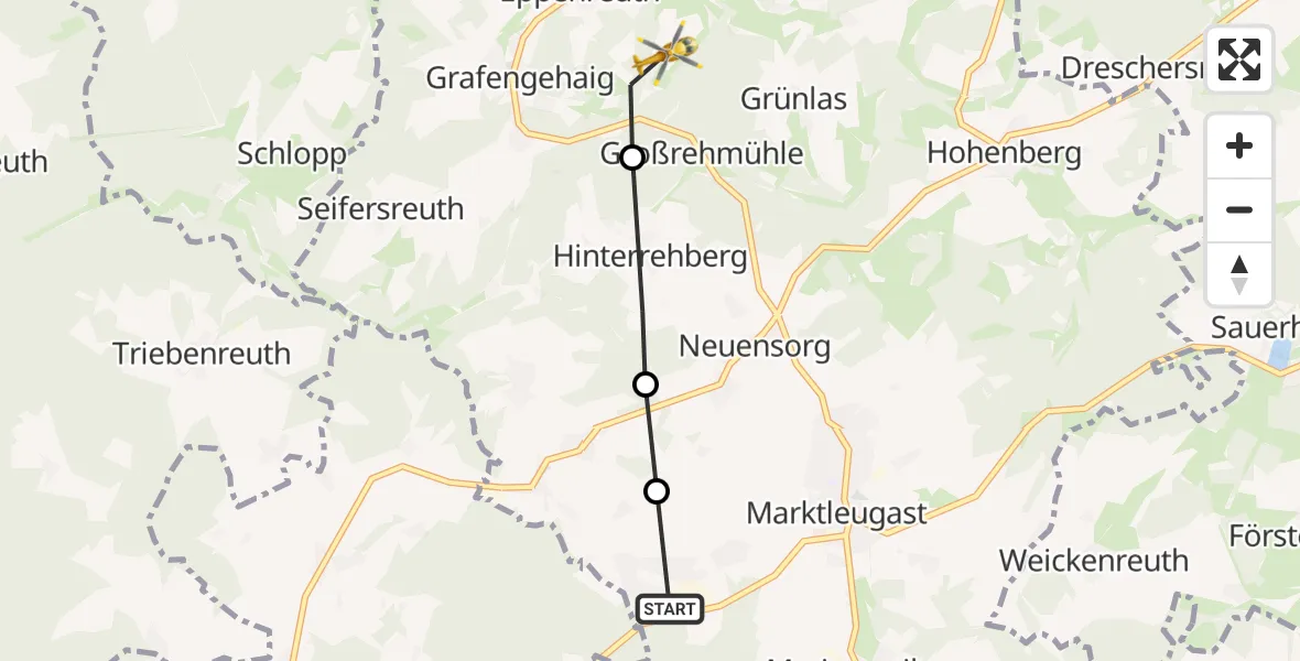 Flugroute Rettungshubschrauber Marienweiher - Eppenreuth, 28 Februar 2026, 15:41