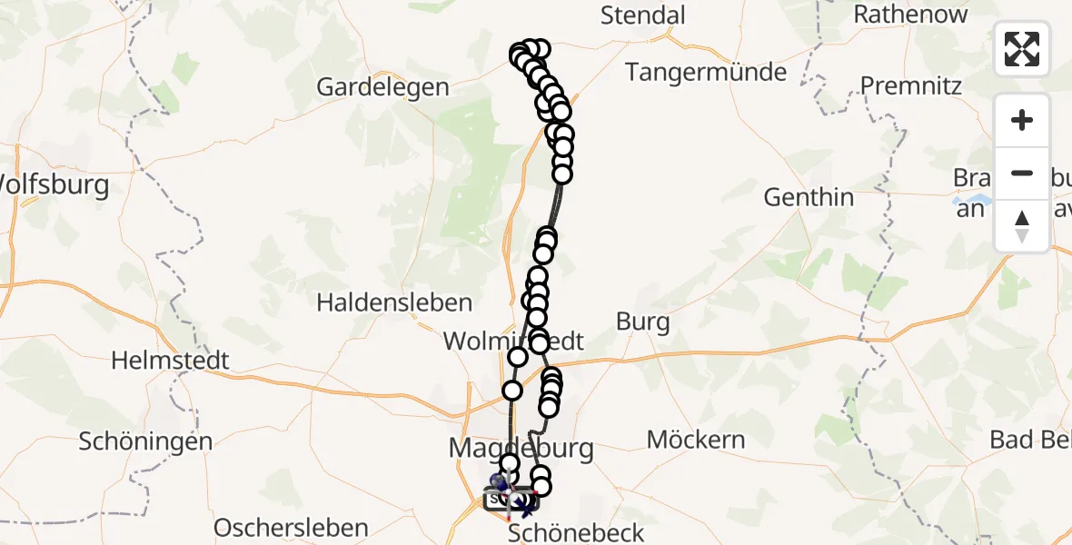Routekaart van de vlucht: Polizeihubschrauber nach Magdeburg, Carnotstraße