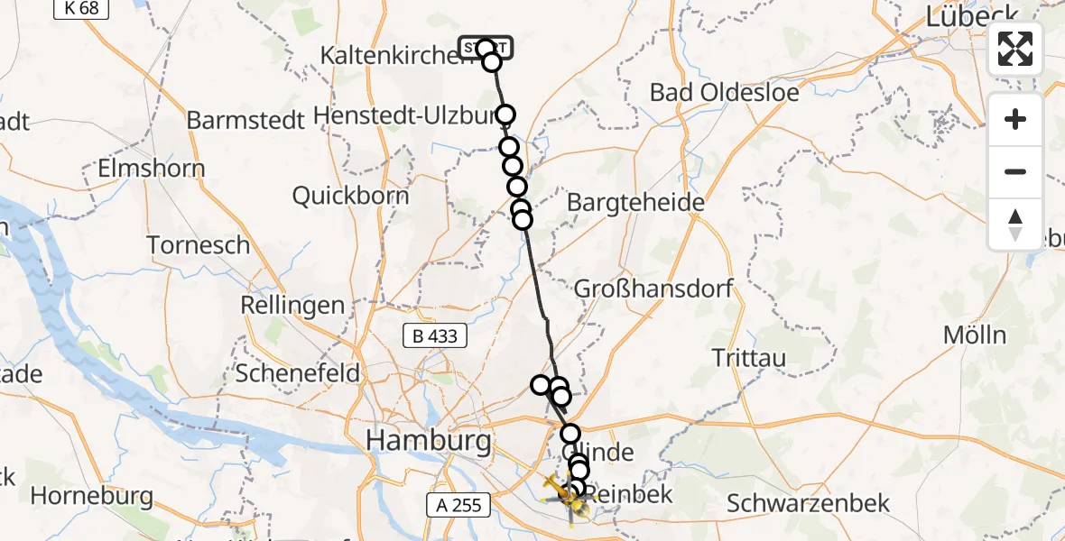 Routekaart van de vlucht: Rettungshubschrauber nach Christoph Hansa ADAC Helipad