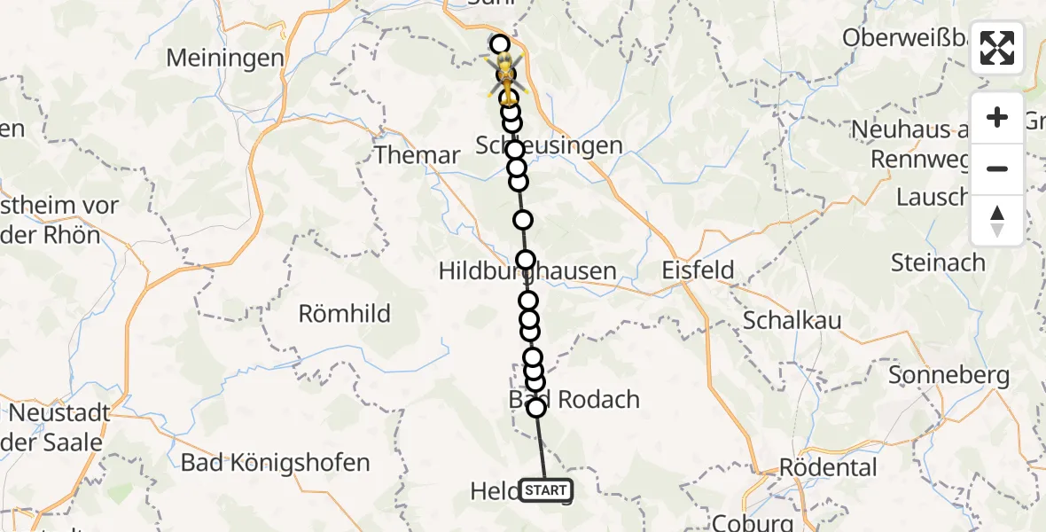 Flugroute Rettungshubschrauber Bad Colberg-Heldburg - Altendambach, 28 Februar 2026, 15:49