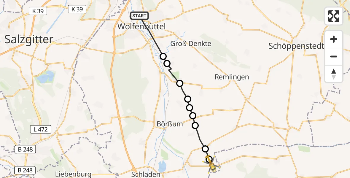 Flugroute Rettungshubschrauber Wolfenbüttel - Osterwieck, 28 Februar 2026, 15:52