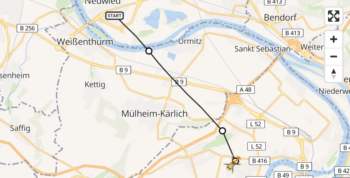 Flugroute Rettungshubschrauber Neuwied - Koblenz, 28 Februar 2026, 15:52