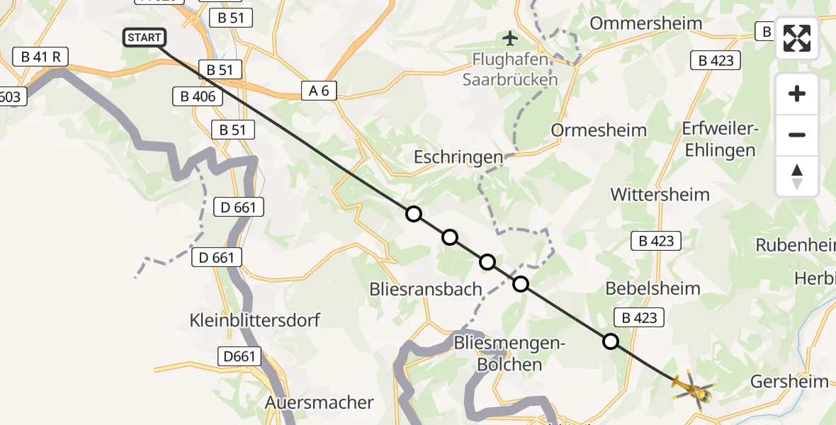Routekaart van de vlucht: Rettungshubschrauber nach Reinheim