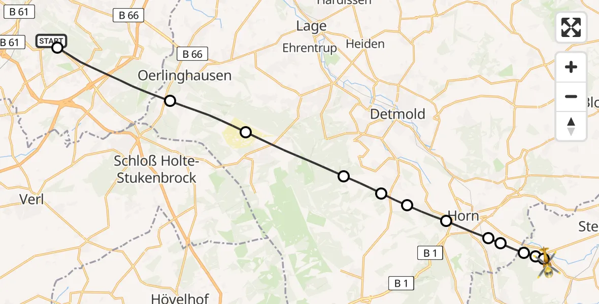 Flugroute Rettungshubschrauber Luftrettungszentrum Bielefeld - Vinsebeck, 28 Februar 2026, 16:00