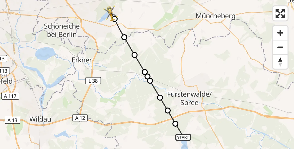 Routekaart van de vlucht: Rettungshubschrauber nach Hennickendorf, Fischerweg